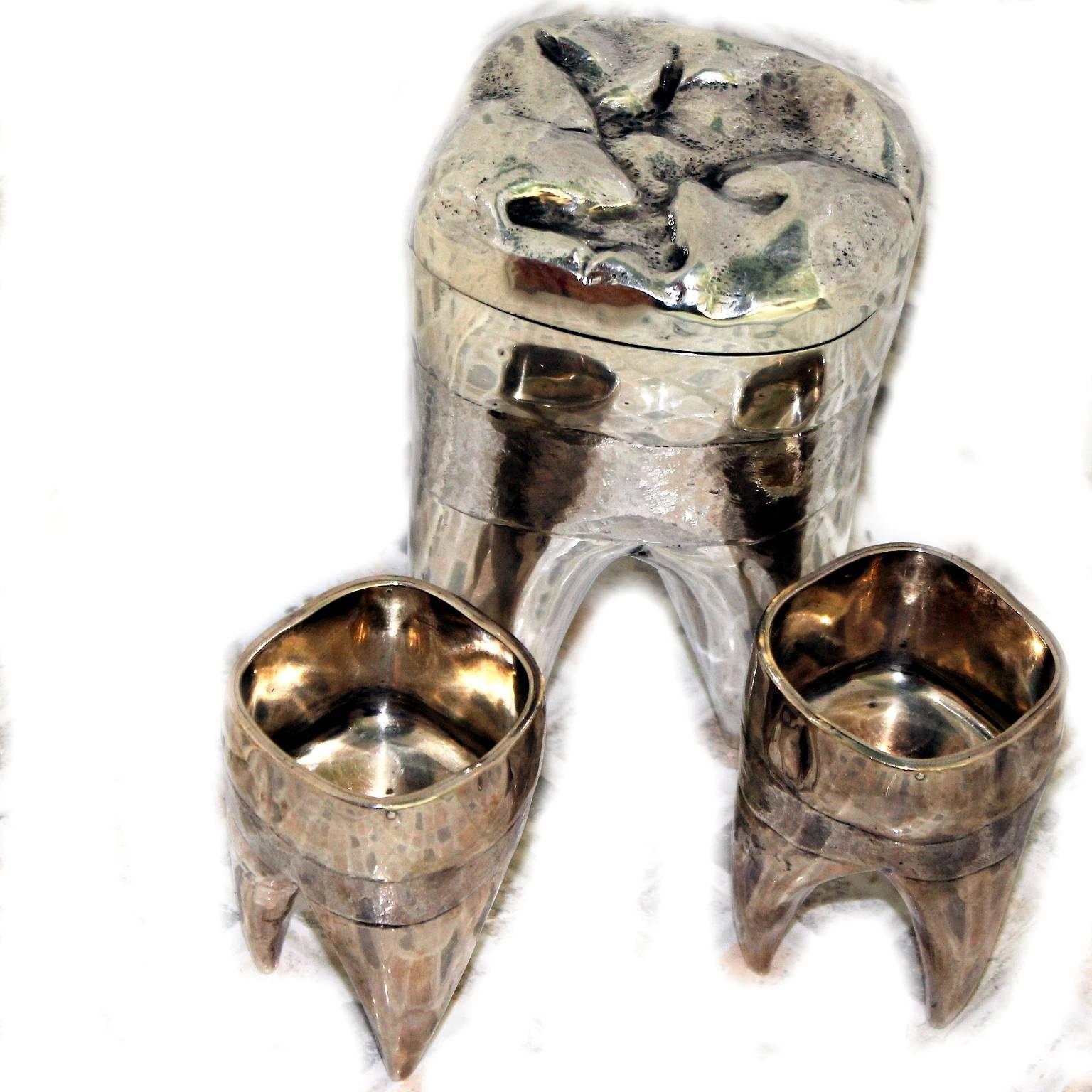 Mid-20th Century Alfred Dunhill Silver Cigarette Box and Ashtrays Modelled as Molar Teeth For Sale