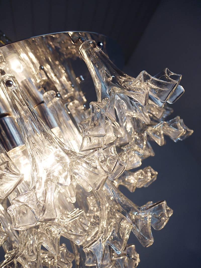 Large Barovier & Toso Style Floral Flush Mount Chrome and Glass Chandelier, 1960 In Good Condition In Niederdorfelden, Hessen