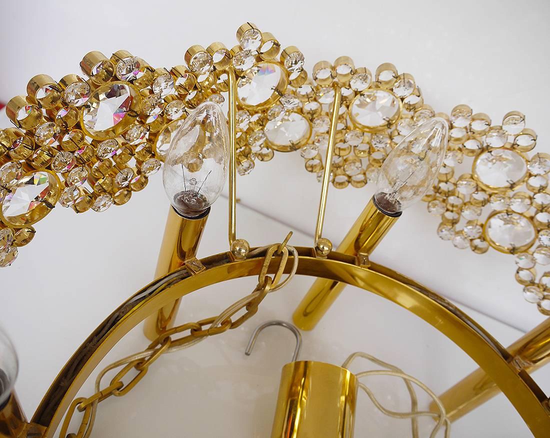 Hollywood Regency 1970 Germany Palwa Bubble Chandelier Swarovski Crystal & 24k Gilded Brass For Sale