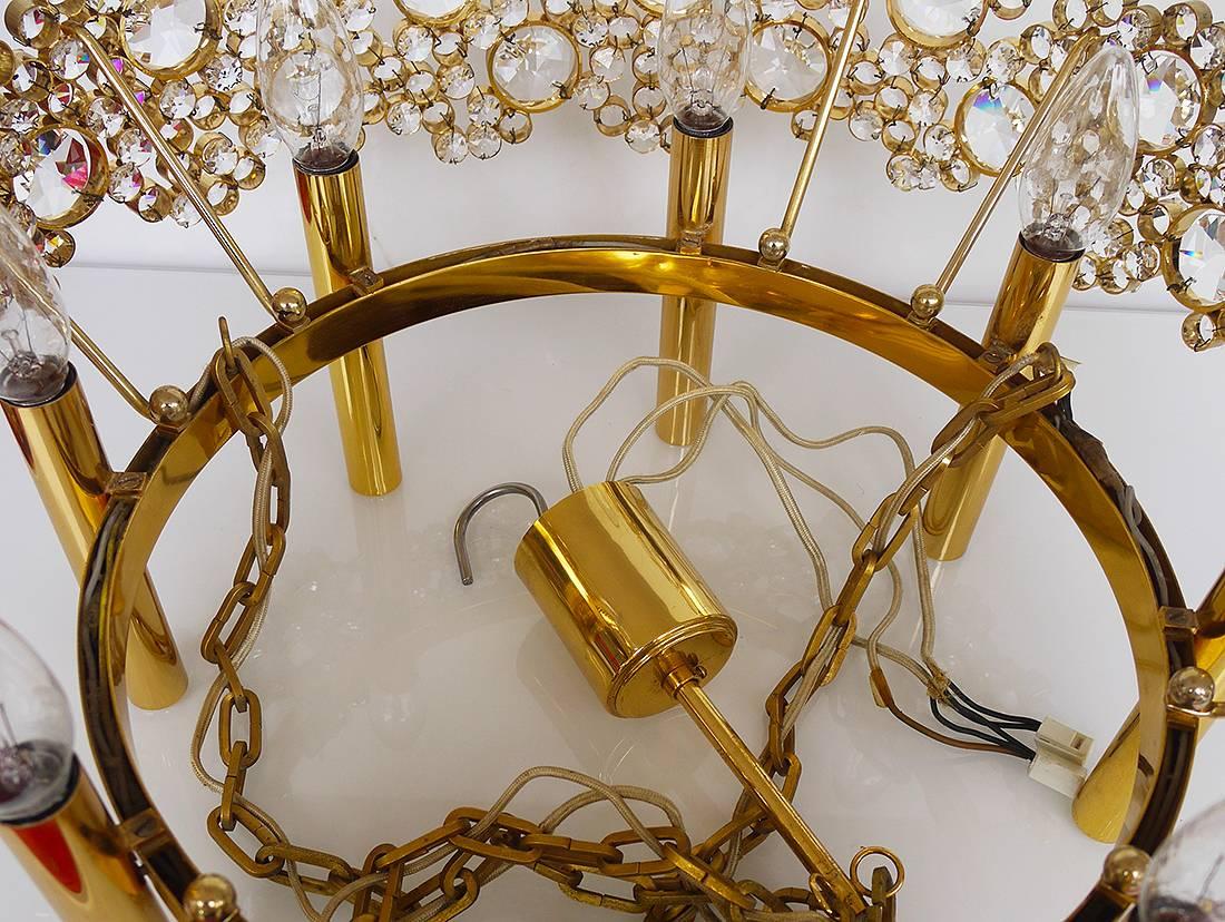 Lustre Palwa Bubbles Hollywood Regency de 1970 en laiton doré et cristal Swarovski en vente 3