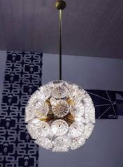 1960 Germany VEB Sputnik 'Dandelion' Chandelier Glass Flowers & Brass