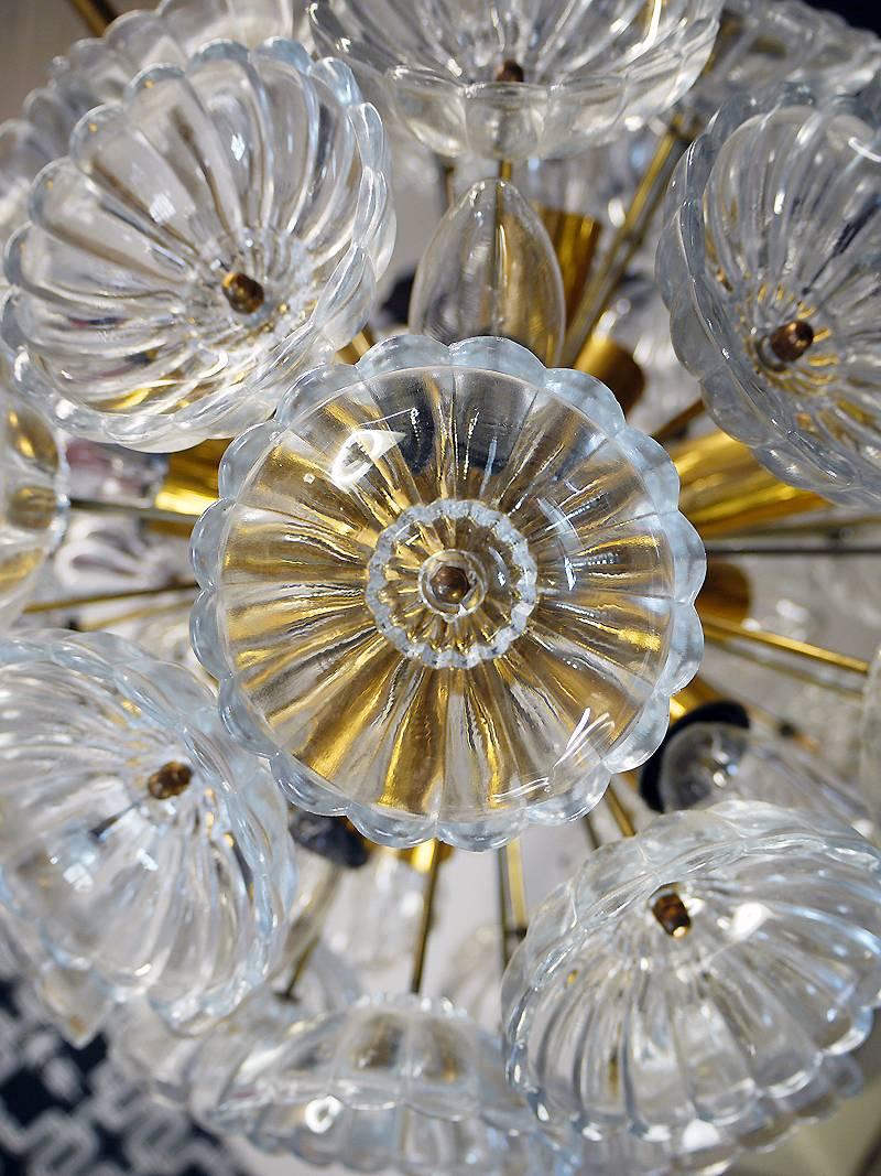 Mid-20th Century 1960 Germany VEB Sputnik 'Dandelion' Chandelier Glass Flowers & Brass For Sale