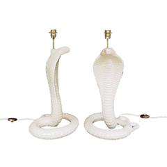 Pair of Tommaso Barbi Ceramic Cobra Large Table Lamps, 1970s, Italy