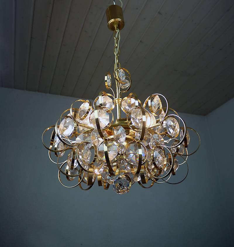 1960 Germany Palwa Sputnik Chandelier Crystal & Gilt Brass by Gaetano Sciolari 2