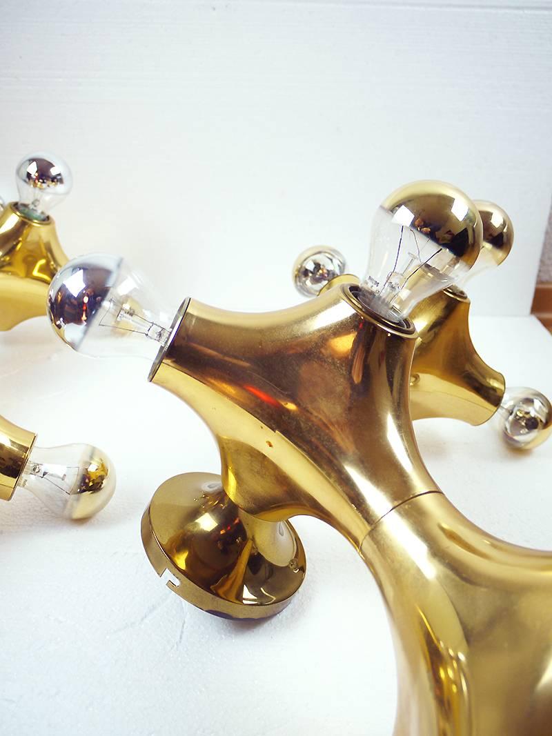 Mid-Century Modern 1970s Germany Cosack Organic Golden Space Age Wall Light, Set of 2 For Sale
