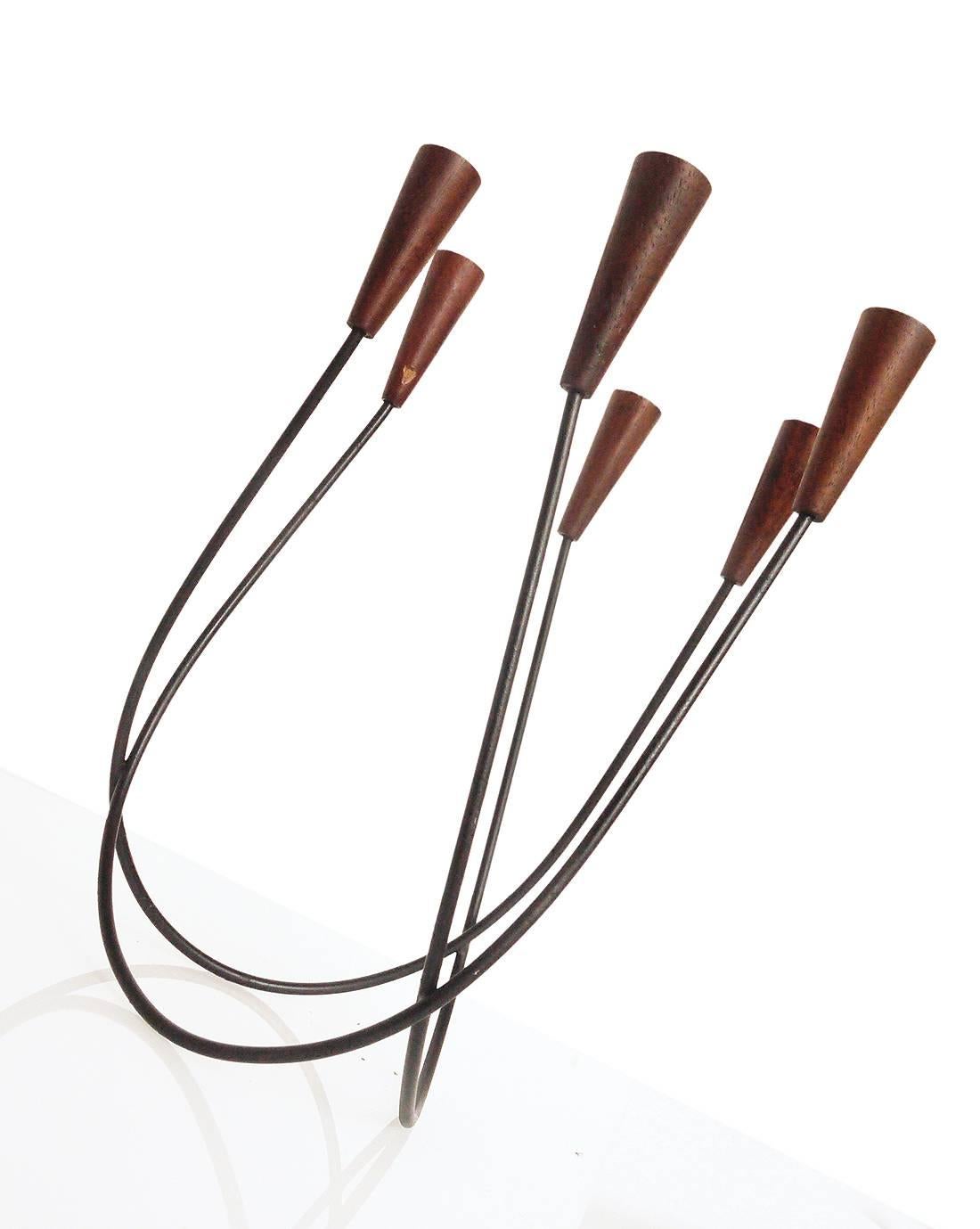 Mid-Century Modern Sculptural Danish String Design Teak Candleholder Candlestick For Sale