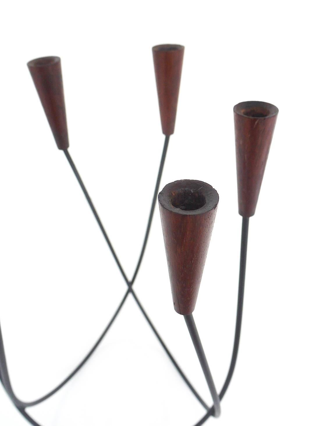 Mid-20th Century Sculptural Danish String Design Teak Candleholder Candlestick For Sale