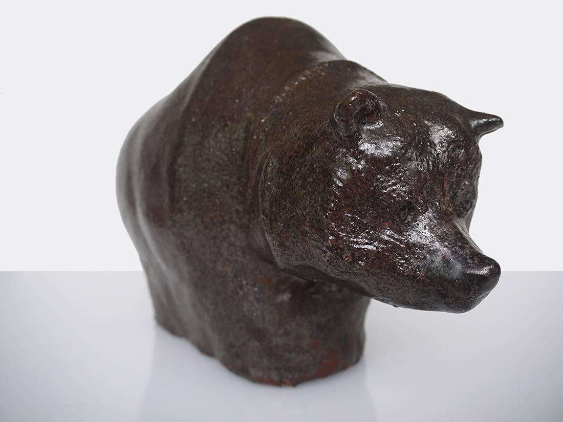 Mid-Century Modern Grande et belle sculpture d'ours en glaçure texturée signée Rudi Stahl, Allemagne en vente