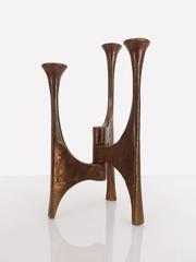 Sculptural Danish Modern Brutalist Bronze Candle Holder Candlestick