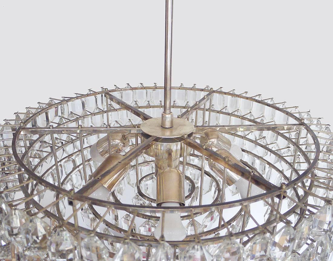 Mid-20th Century Large Silver Plated Crystal Chandelier Lobmeyr / Bakalowits & Sons, Vienna