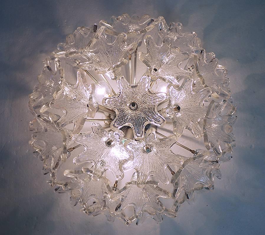 Mid-Century Modern Murano Glass Flower Sputnik Flush Mount Chandelier by Venini for VeArt