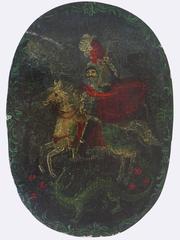 European 19th Century Painted Wooden Oval Box 'Saint George & the Dragon'