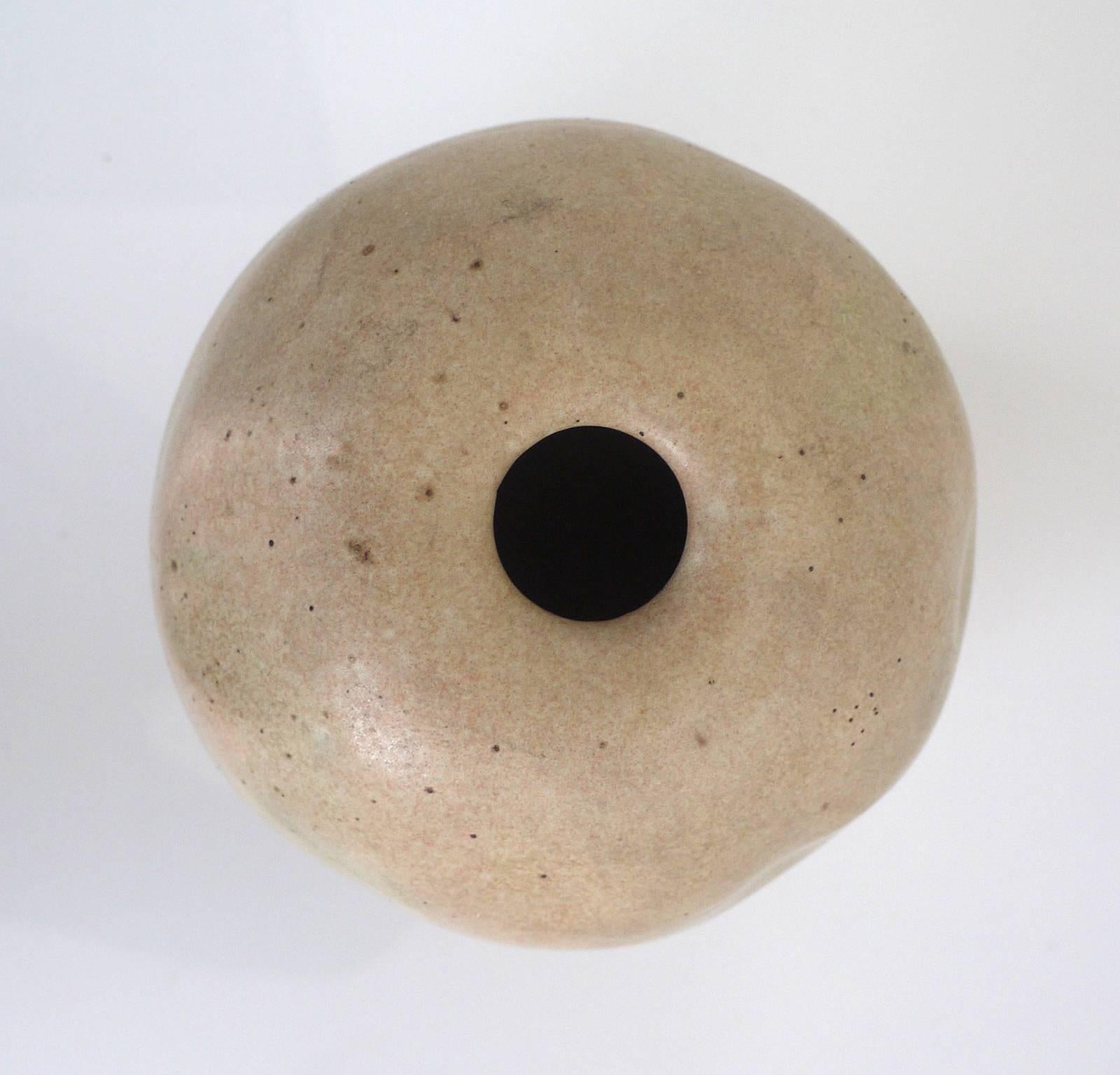 Unique Minimalist art pottery wood-fired ceramic vase made after his trip to Japan in the first Japanese anagama wood oven in Germany.
Horst Kerstan, own studio, from Kandern, Germany was an outstanding ceramist.