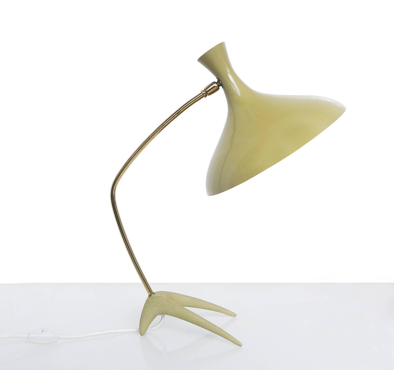1950 Philips Louis Kalff Tripod 'Diabolo' Desk Lamp Crow's Foot Olive & Brass 1