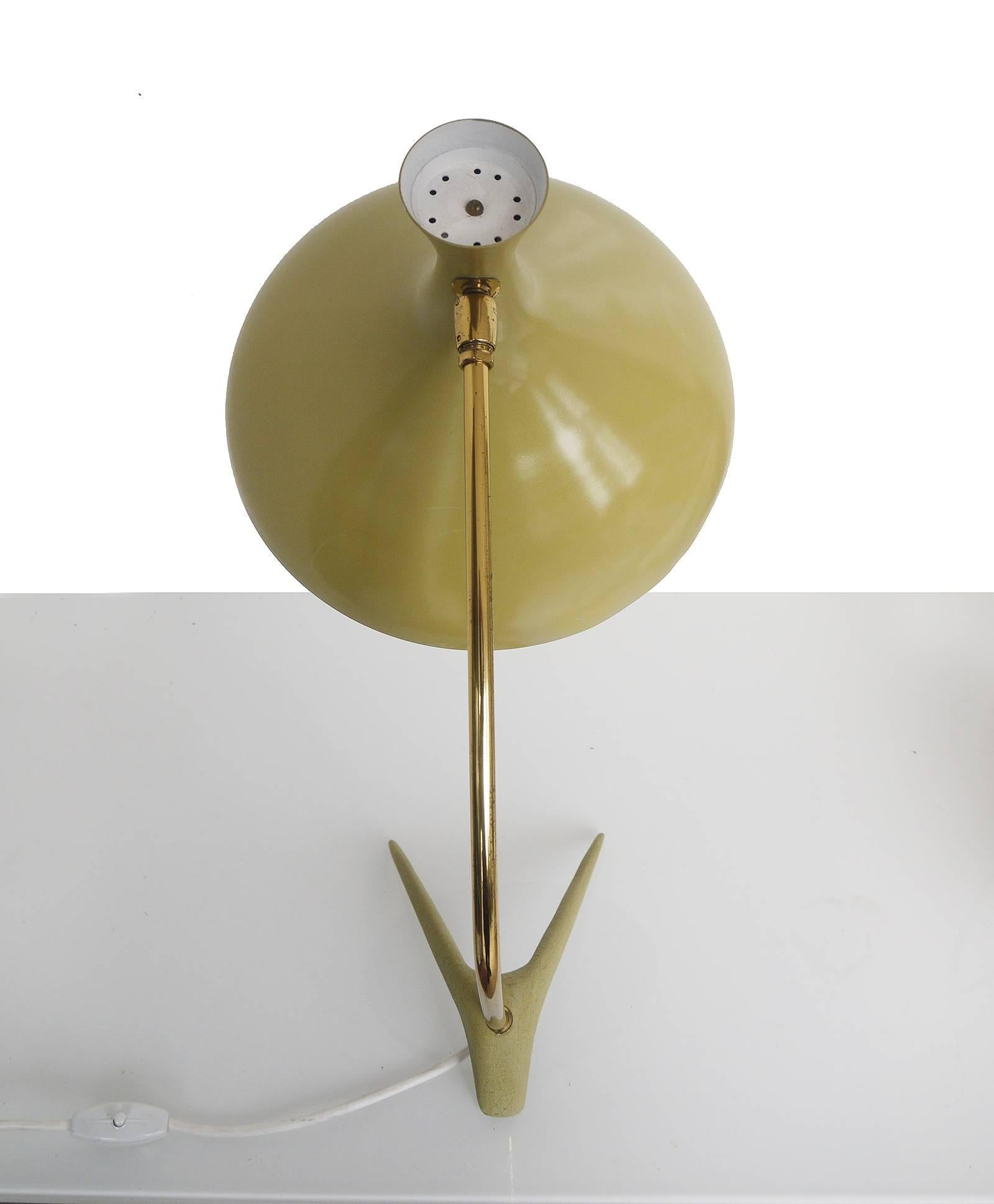 Dutch 1950 Philips Louis Kalff Tripod 'Diabolo' Desk Lamp Crow's Foot Olive & Brass