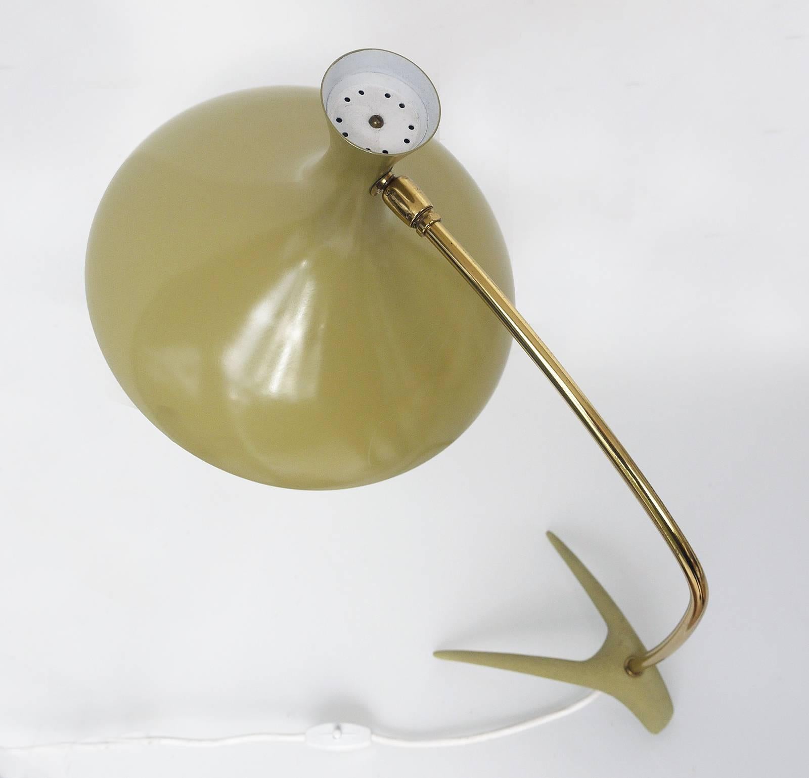 Mid-20th Century 1950 Philips Louis Kalff Tripod 'Diabolo' Desk Lamp Crow's Foot Olive & Brass