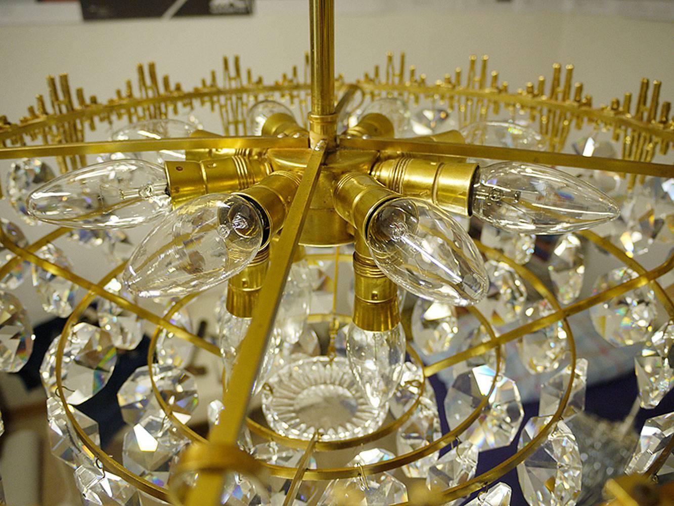 Mid-Century Modern Crystal Gilt Chandelier by Palwa, Germany 1960s