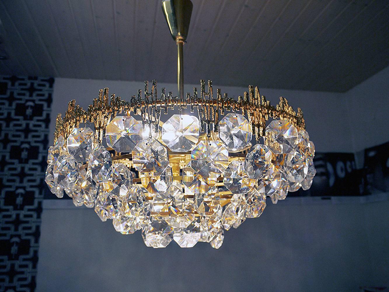 Mid-20th Century Crystal Gilt Chandelier by Palwa, Germany 1960s