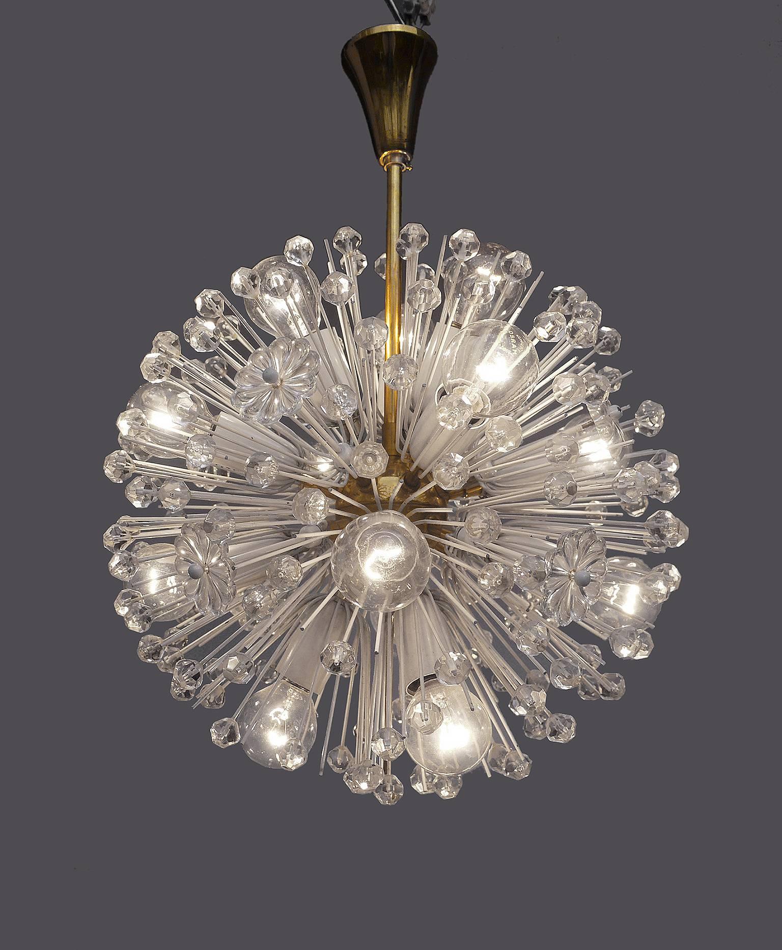 A smaller version of the snowball chandelier by Emil Stejnar for Rupert Nikoll made in Vienna, Austria in the 1950s.
 