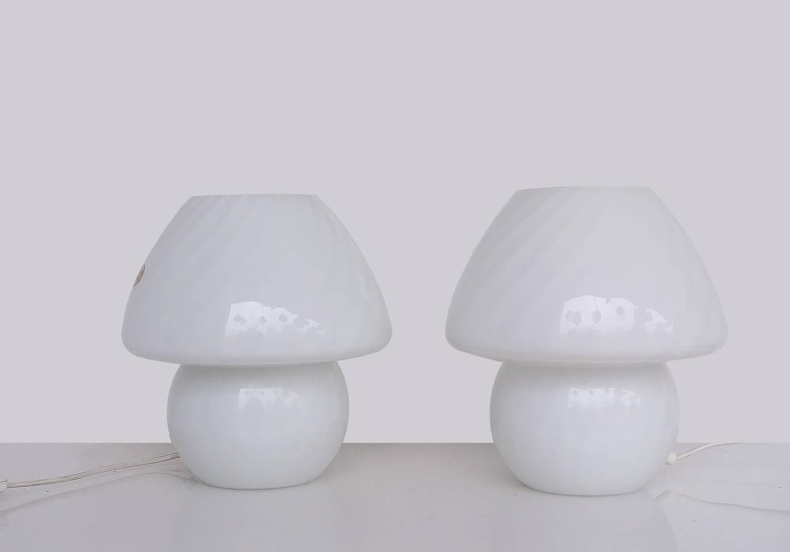 Pair of handblown glass mushroom table lamps.
Each lamp takes one large Edison base bulb.
 