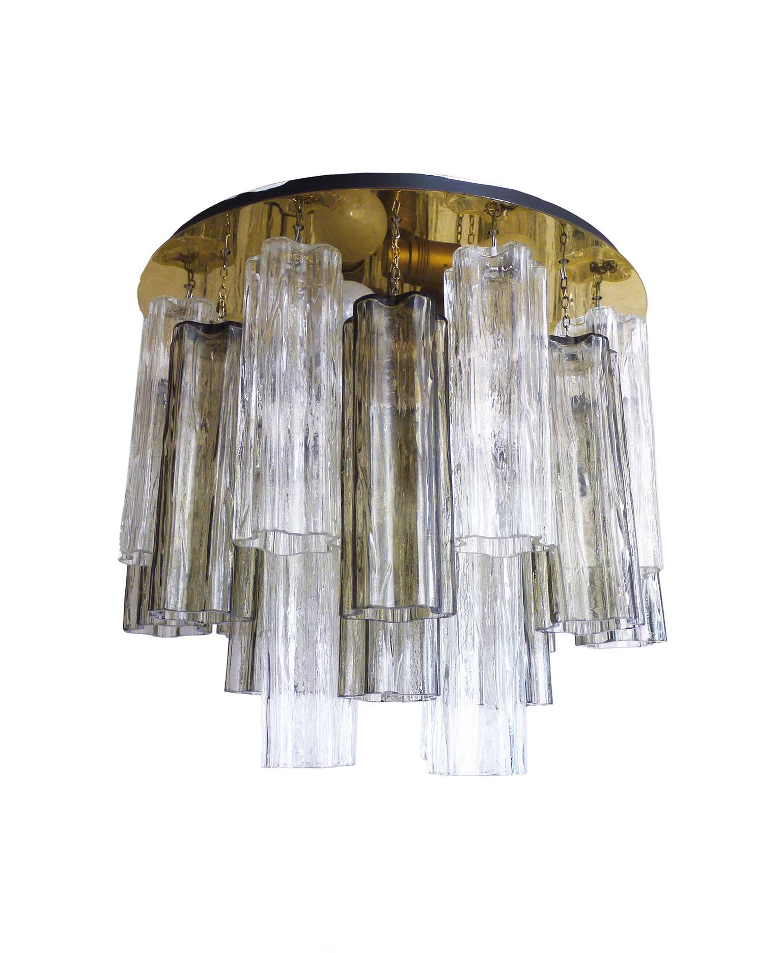 Flush mount chandelier with 24 clear and amber Venini 