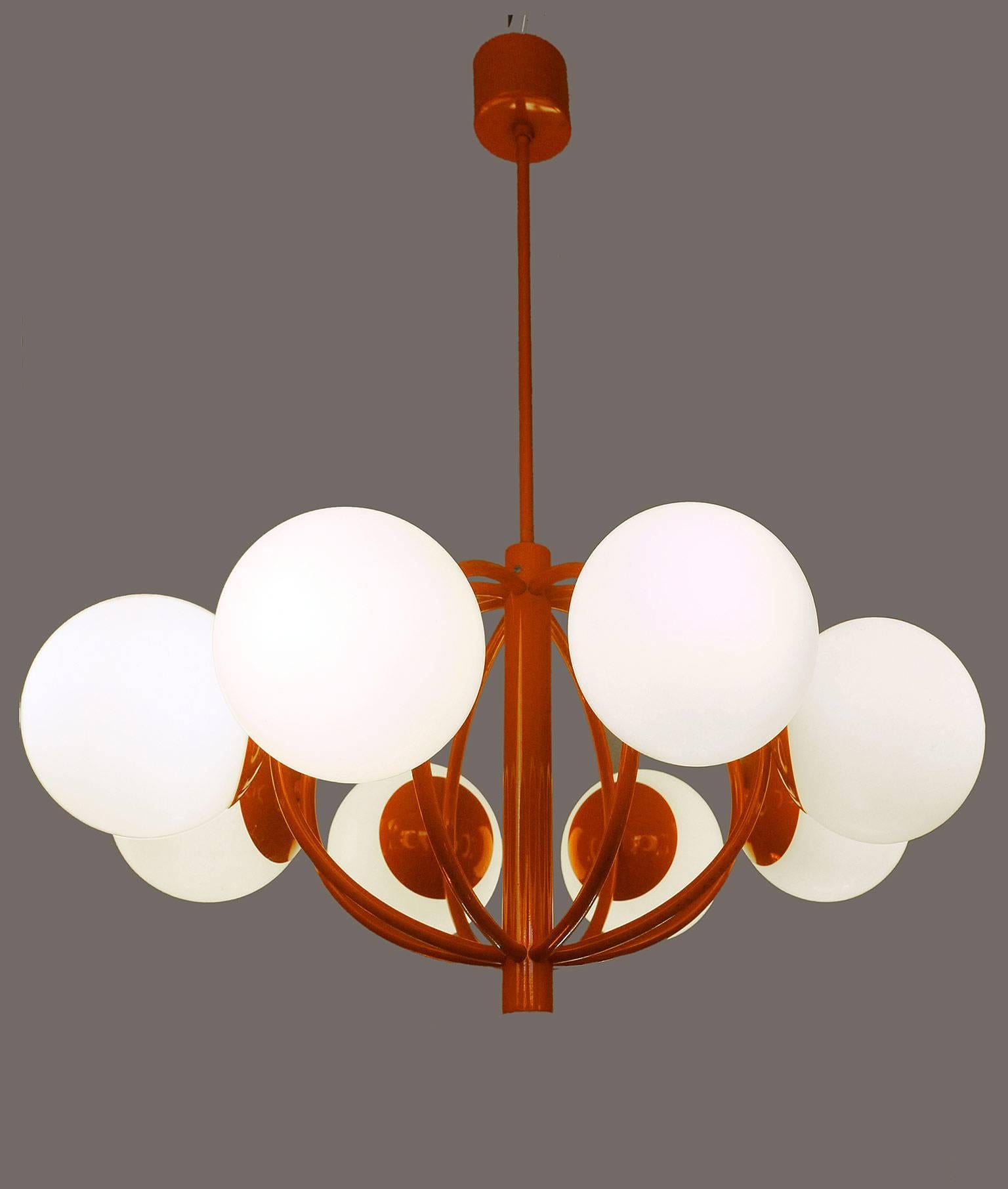 Mid-20th Century Atomic Glass Globes Chandelier by Kaiser, Germany, 1960s