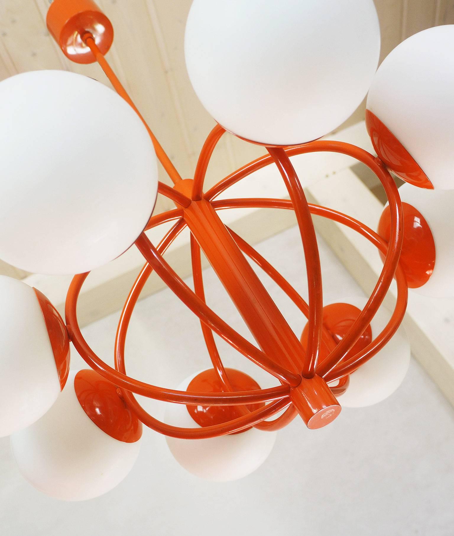 Mid-Century Modern Atomic Glass Globes Chandelier by Kaiser, Germany, 1960s