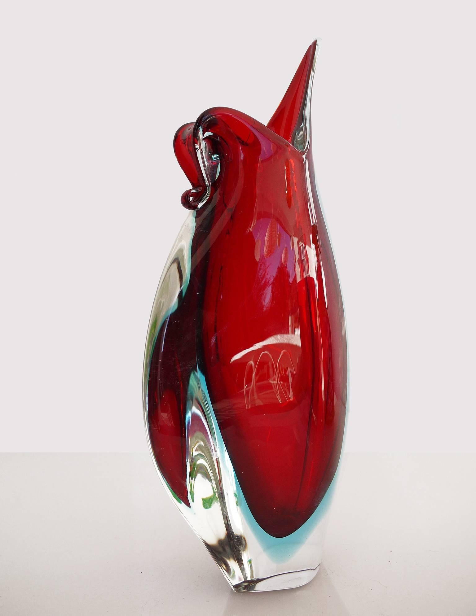 Large and heavy handblown sommerso Murano glass vase by Flavio Poli. Weight: 2484 g/ 5.48 lb.
