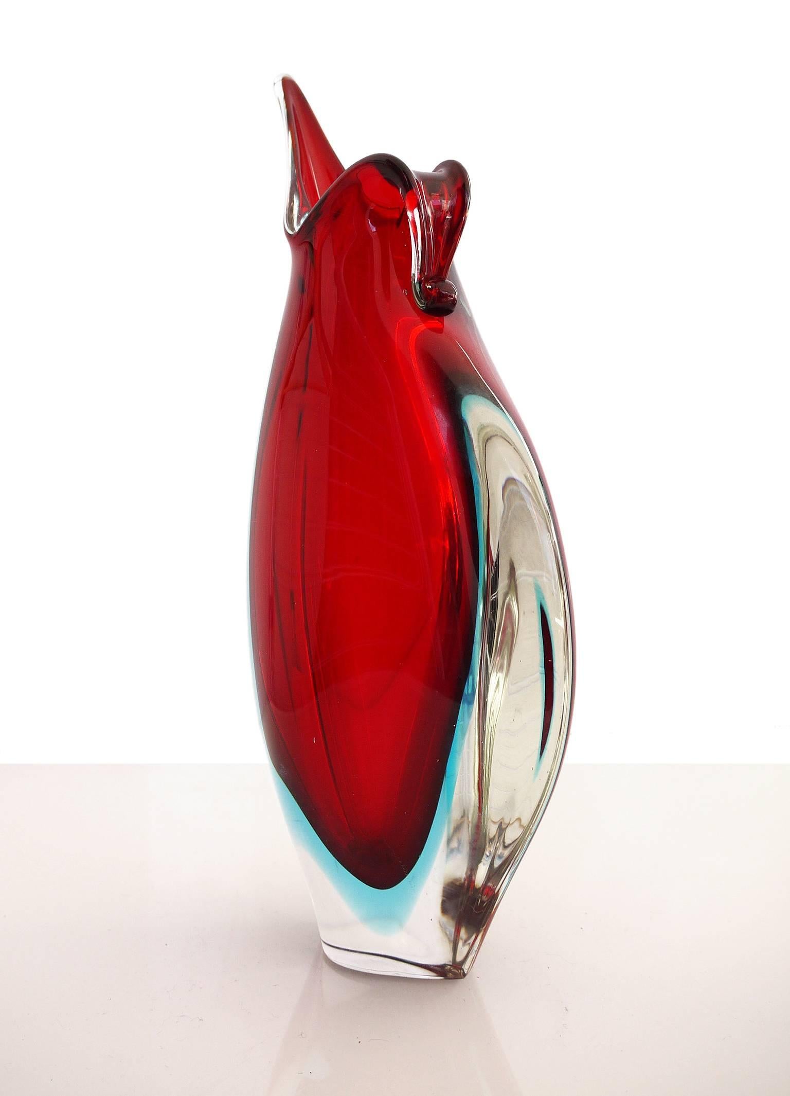Mid-Century Modern Large Hand Blown Sommerso Murano Glass Vase by Flavio Poli
