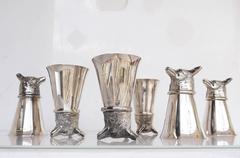 Satz von sechs versilberten Steigbügelbechern mit Fuchskopf von Leonard