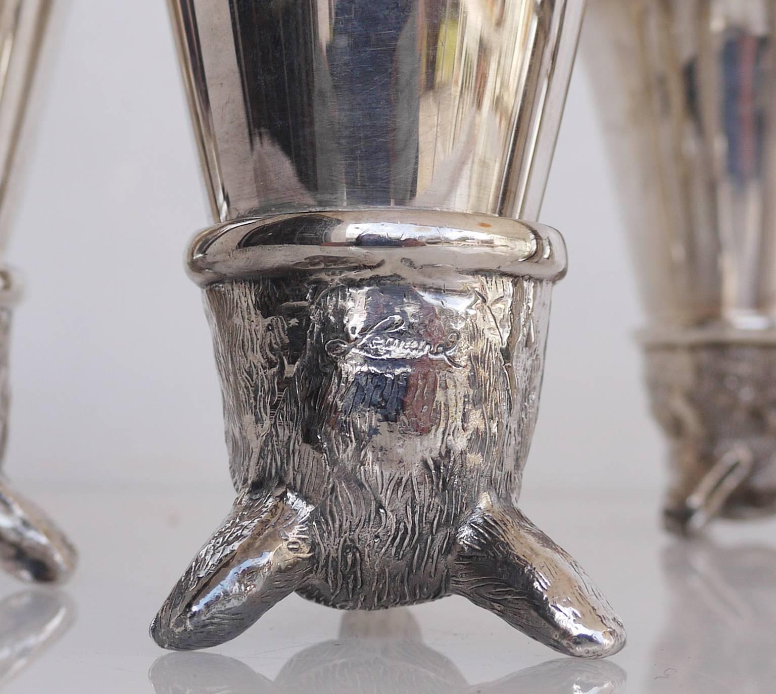Set of Six Silver Plated Fox Head Stirrup Cups by Leonard 1