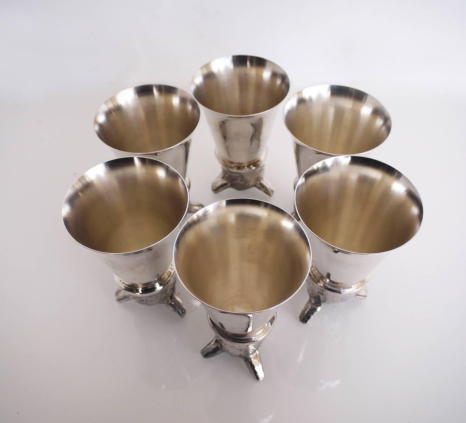 Set of Six Silver Plated Fox Head Stirrup Cups by Leonard In Excellent Condition In Niederdorfelden, Hessen