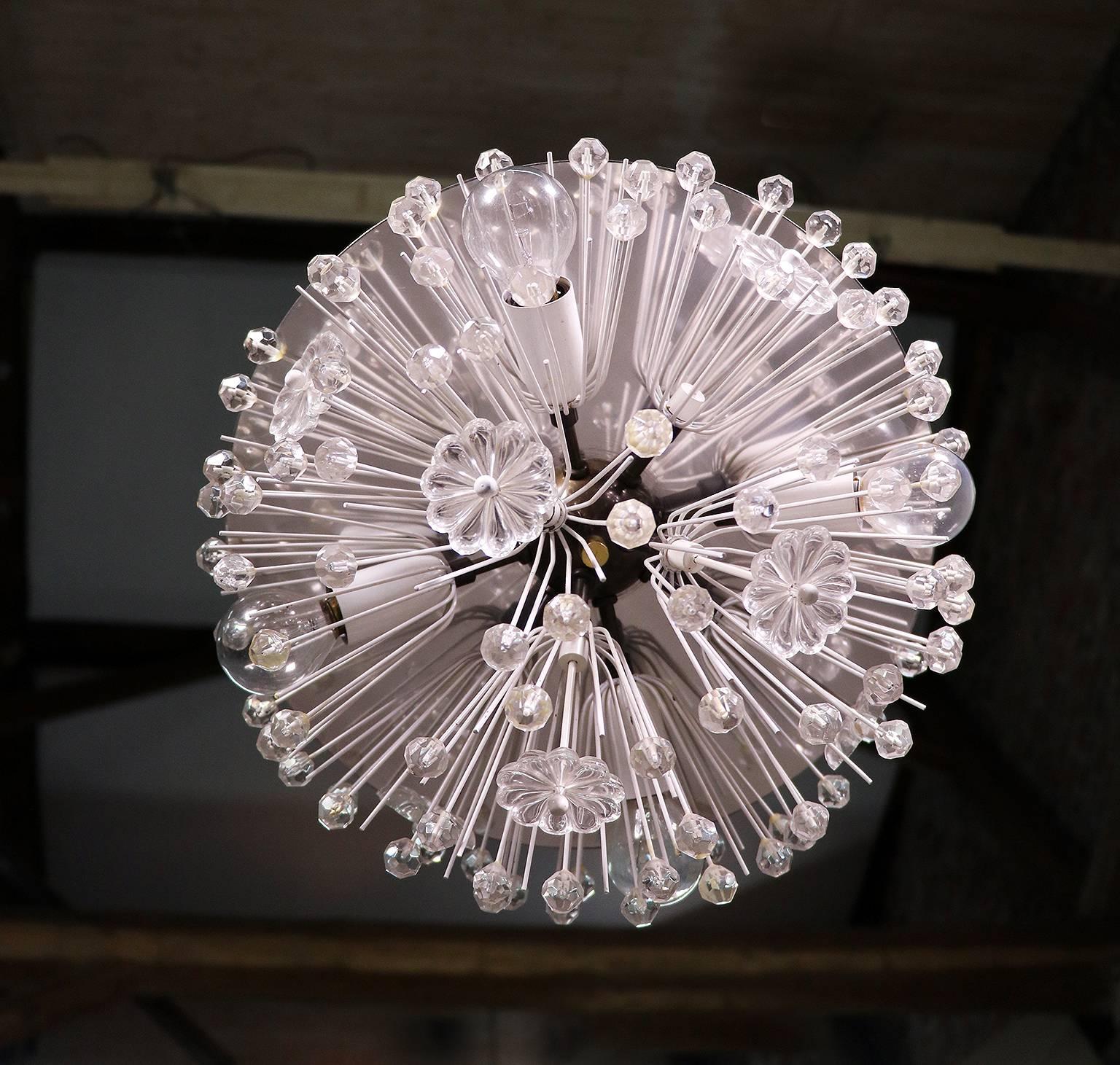 Cut Glass Sputnik Chandelier Crystal & Chrome by Emil Stejnar, Rupert Nikoll, Austria 1950 For Sale