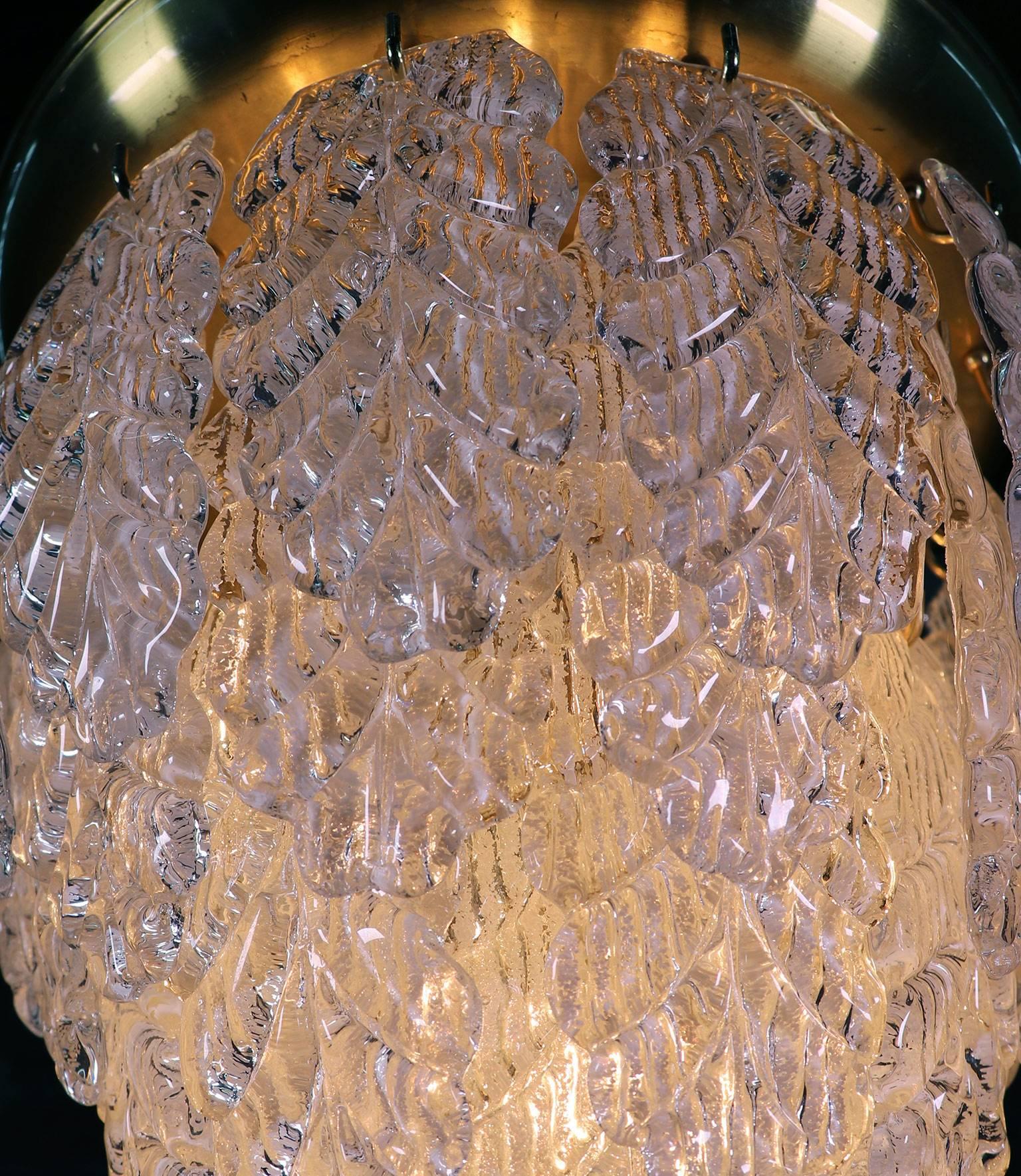Mid-Century Modern 1960 Italy Barovier & Toso 'Graniglia' Flush Mount Murano Glass Leaves & Brass