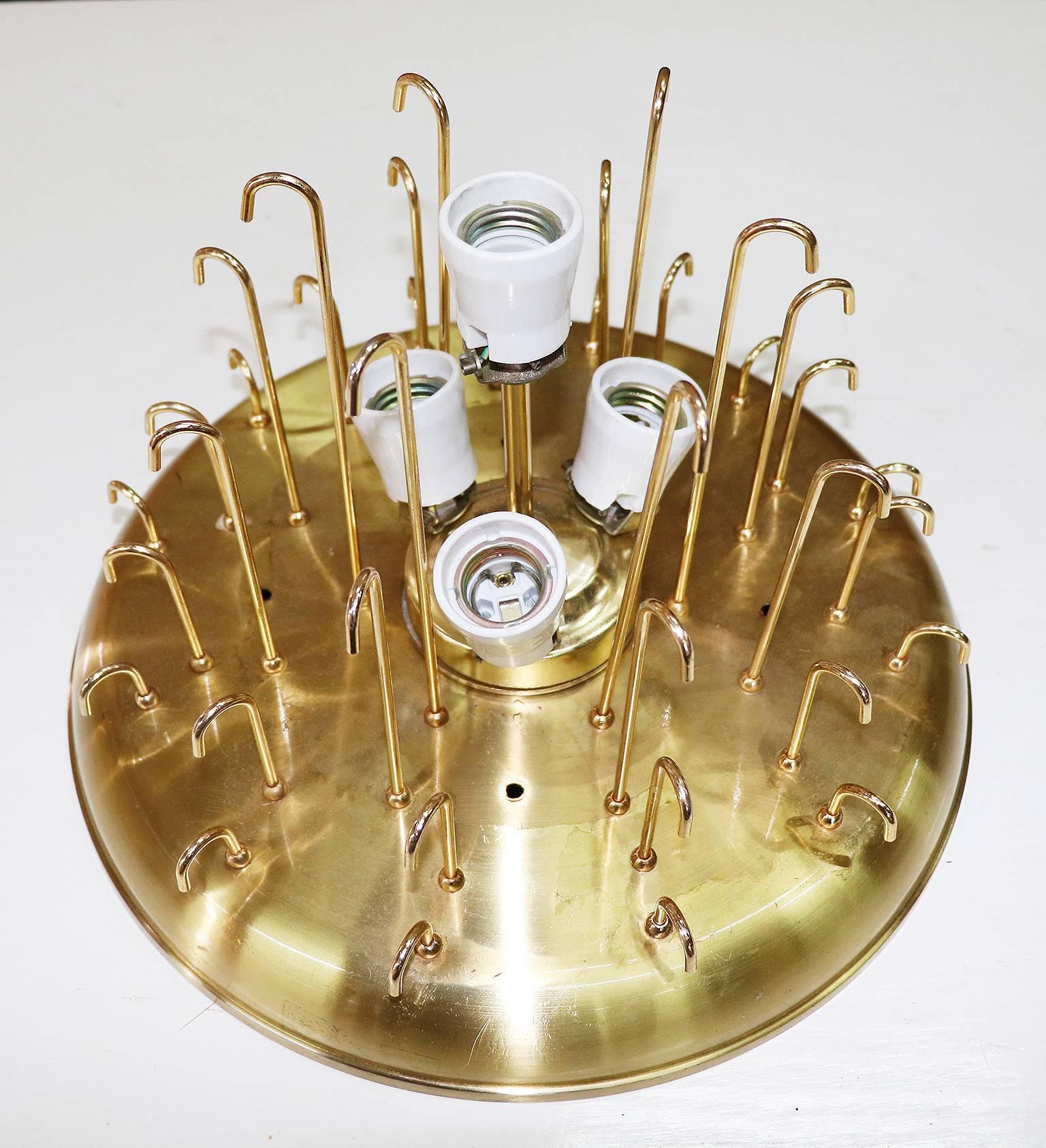 Mid-20th Century 1960 Italy Barovier & Toso 'Graniglia' Flush Mount Murano Glass Leaves & Brass