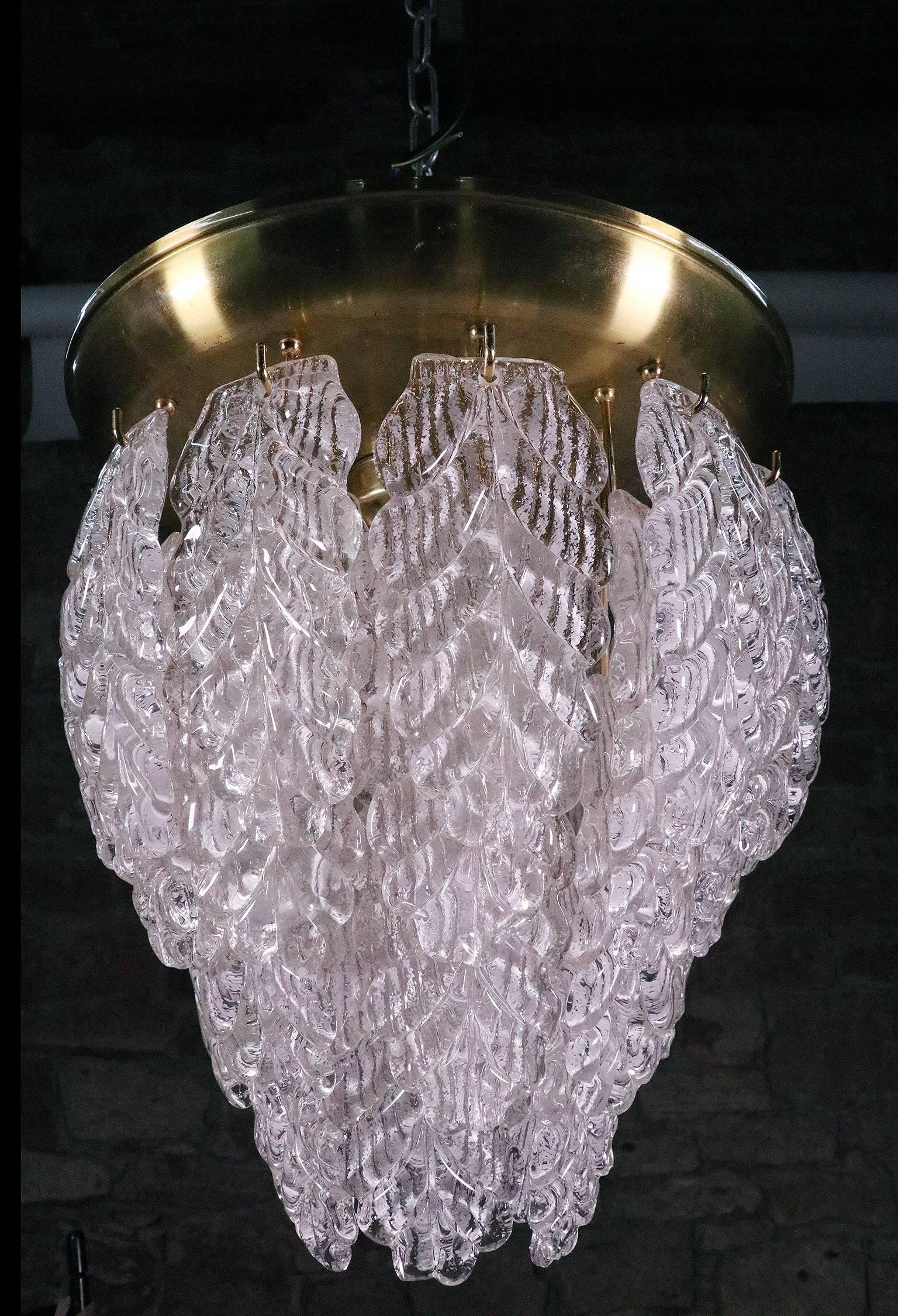 1960 Italy Barovier & Toso 'Graniglia' Flush Mount Murano Glass Leaves & Brass In Good Condition In Niederdorfelden, Hessen