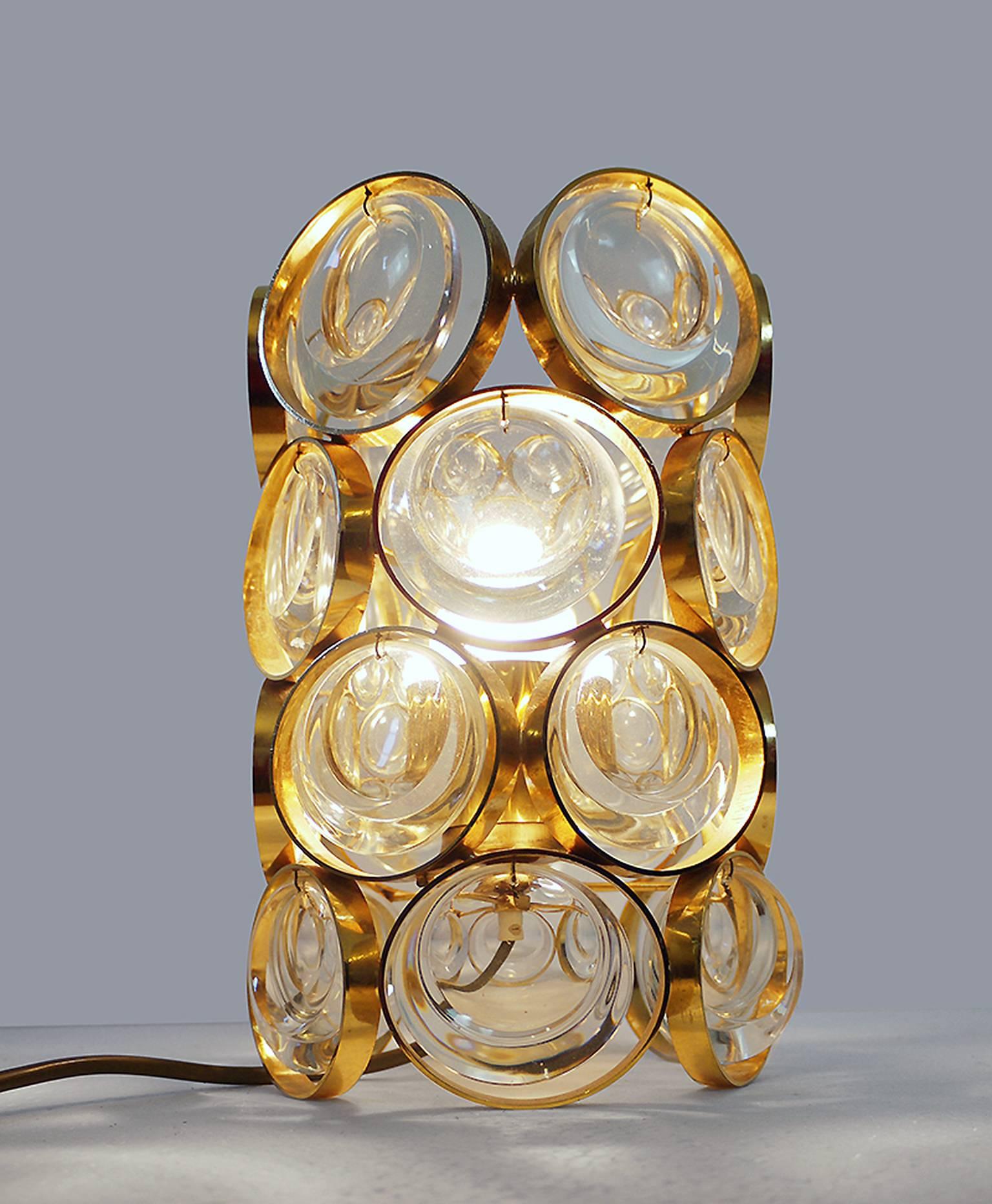 Allemand Lampe de bureau Palwa à bulles en verre de cristal et laiton doré, Allemagne, 1960 en vente