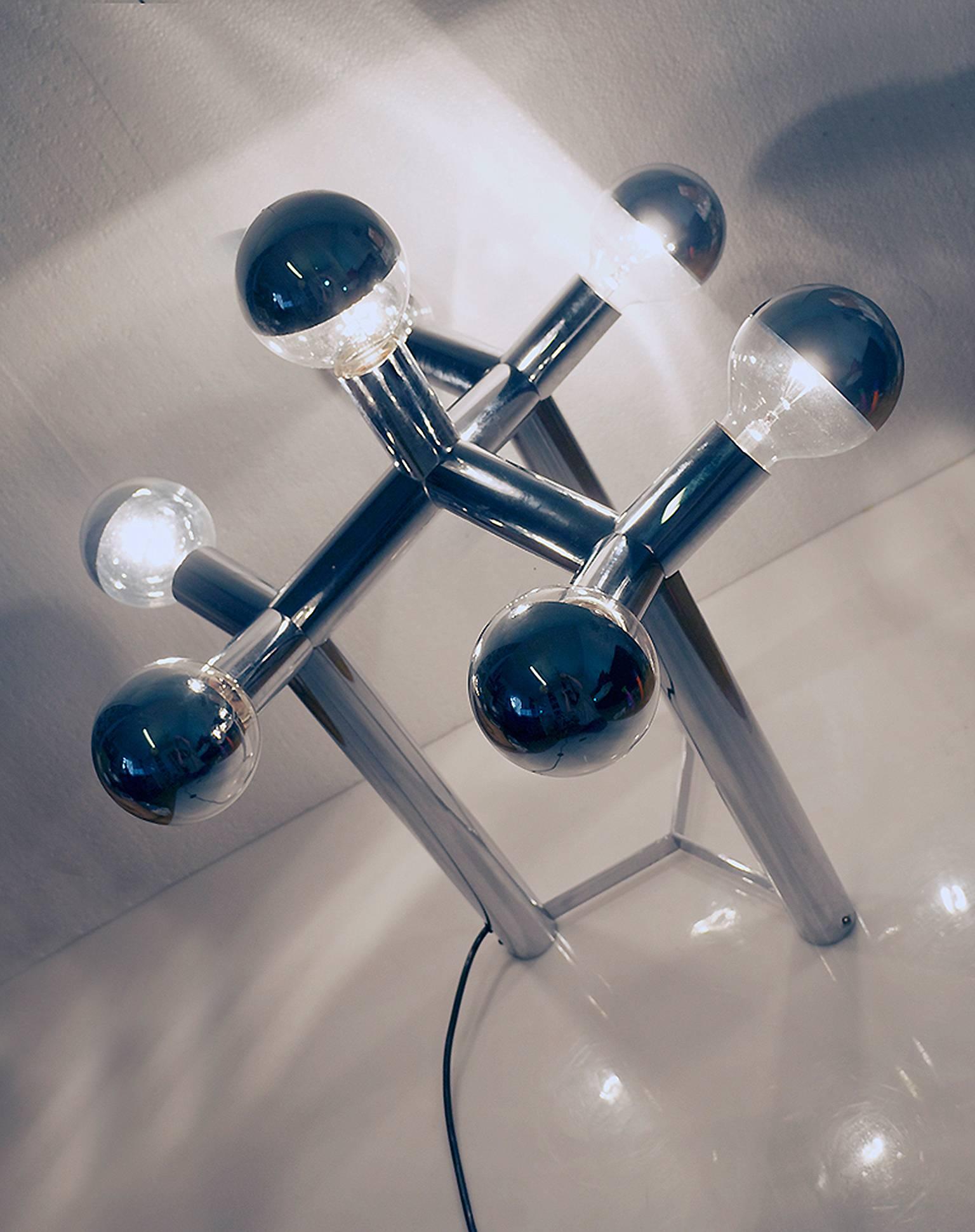 Chrome Atomic Lamp Lichtstruktur by Robert Haussmann, Swiss Lamp International