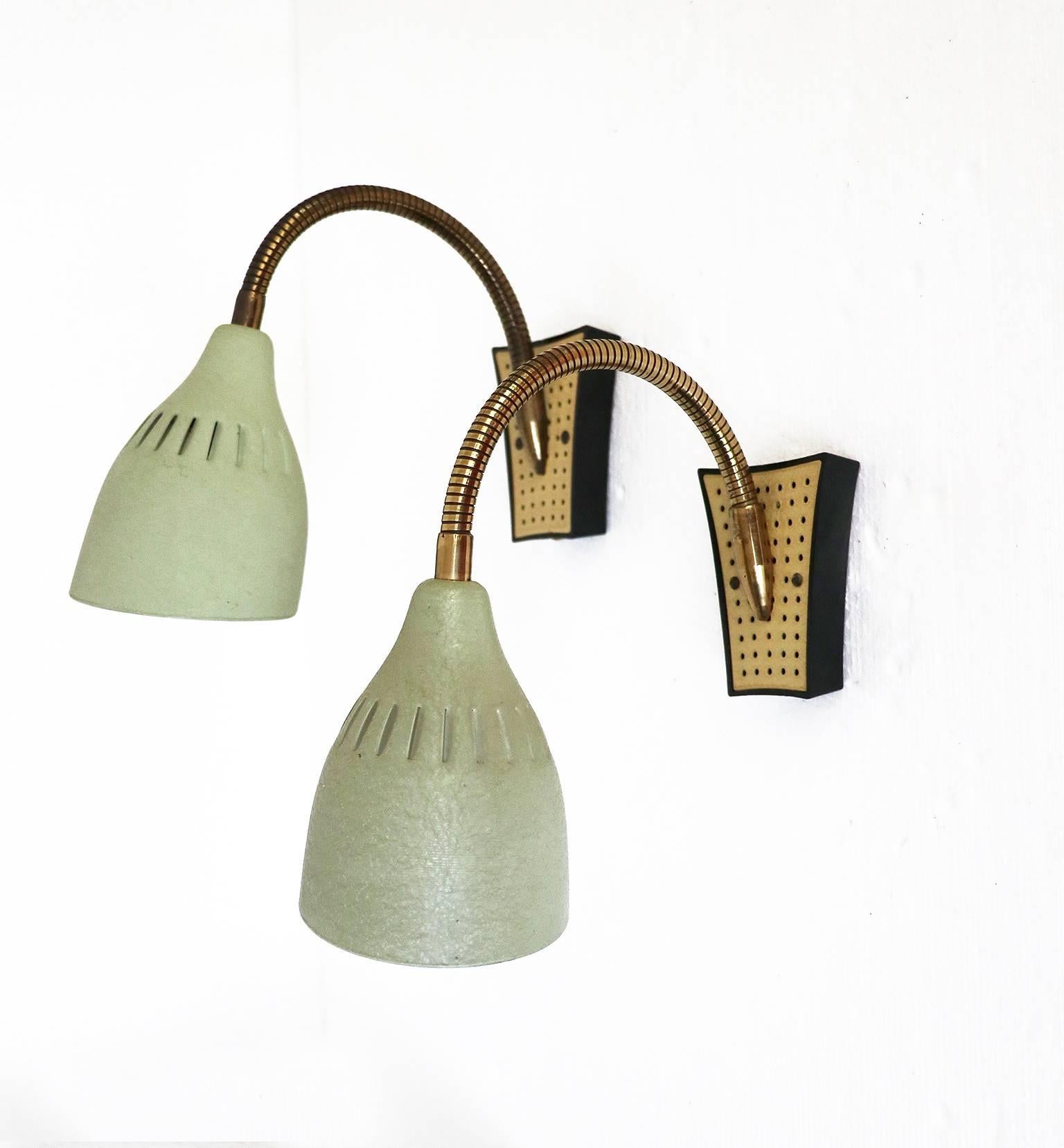 Mid-Century Modern Pair of Mid Century Modern Perforated Enameled Brass Wall Sconces For Sale
