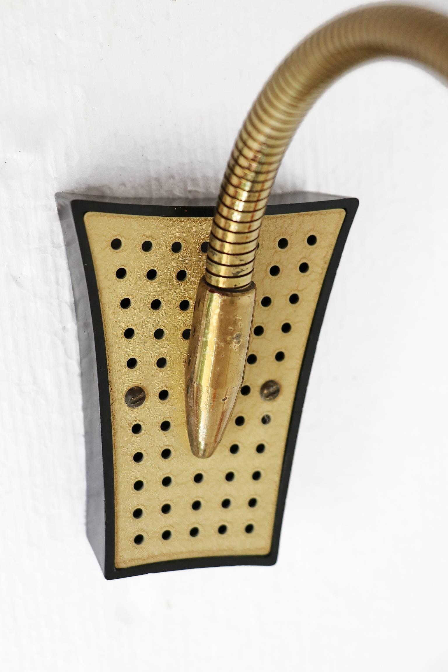 Pair of Mid Century Modern Perforated Enameled Brass Wall Sconces In Good Condition For Sale In Niederdorfelden, Hessen