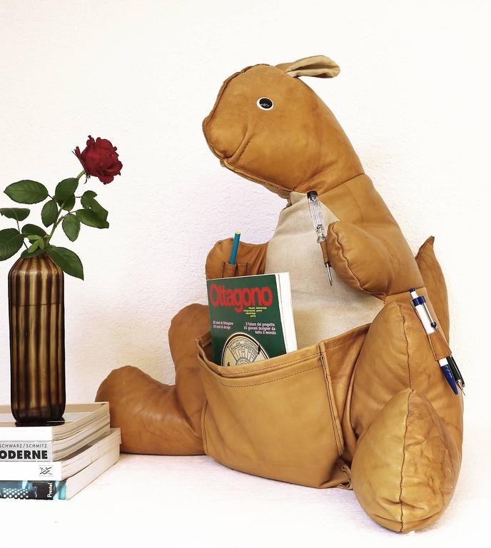 Vintage Mid-Century Leather Kangaroo Magazine Stand For Sale at 1stDibs