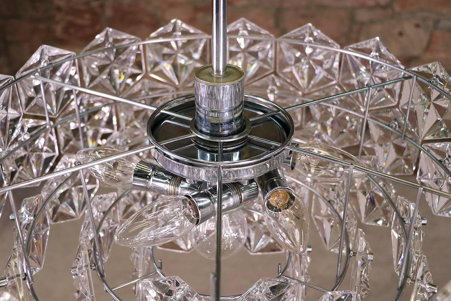 Mid-Century Modern Kinkeldey grand lustre en cristal chromé, Allemagne, 1960 en vente