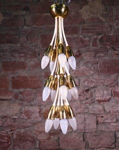 1950 Italy Impressive Sputnik Enamel Brass Chandelier in the Manner of Stilnovo