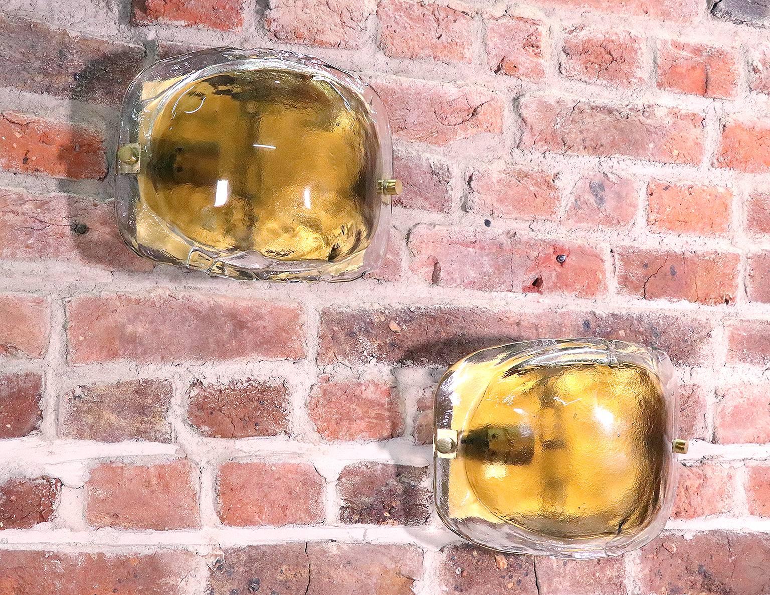 Mid-Century Modern Pair of Amber Murano Glass Wall Sconces by Kaiser, Germany