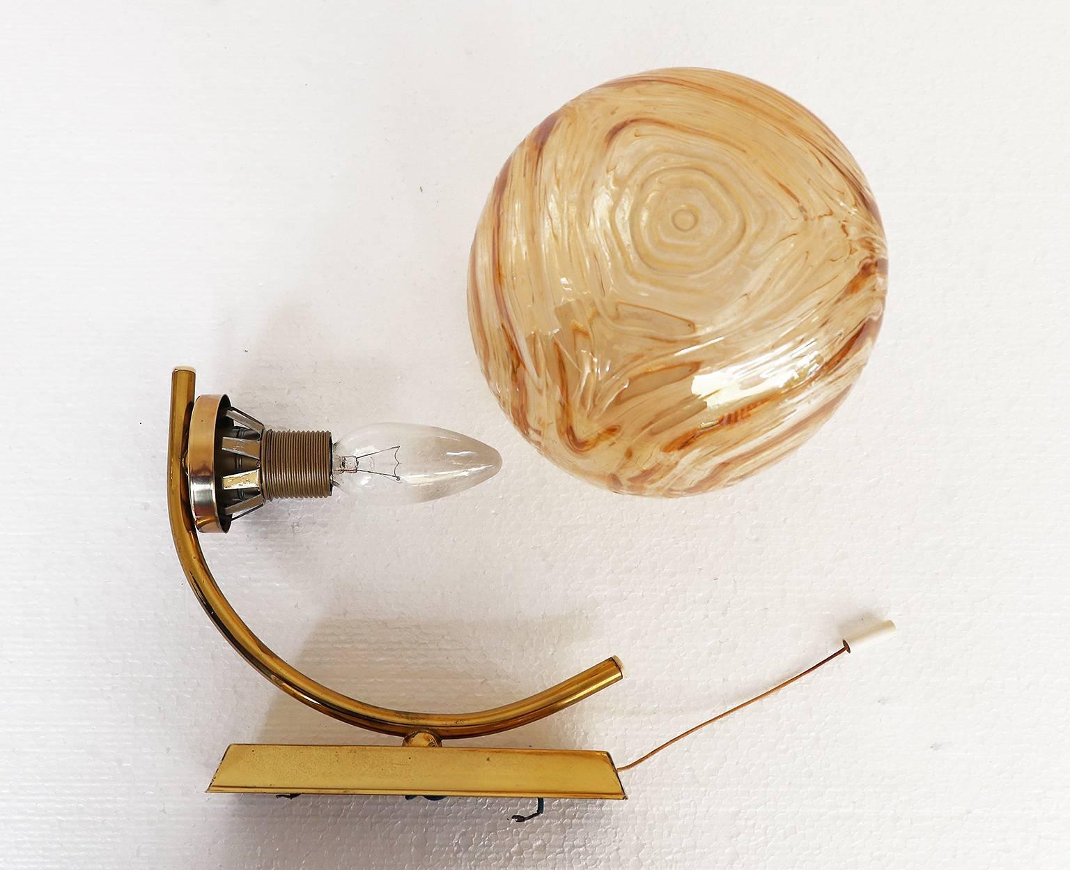 Pair of Glass & Brass Wall Sconces amber by Glashütte Limburg, Germany 1960s 1