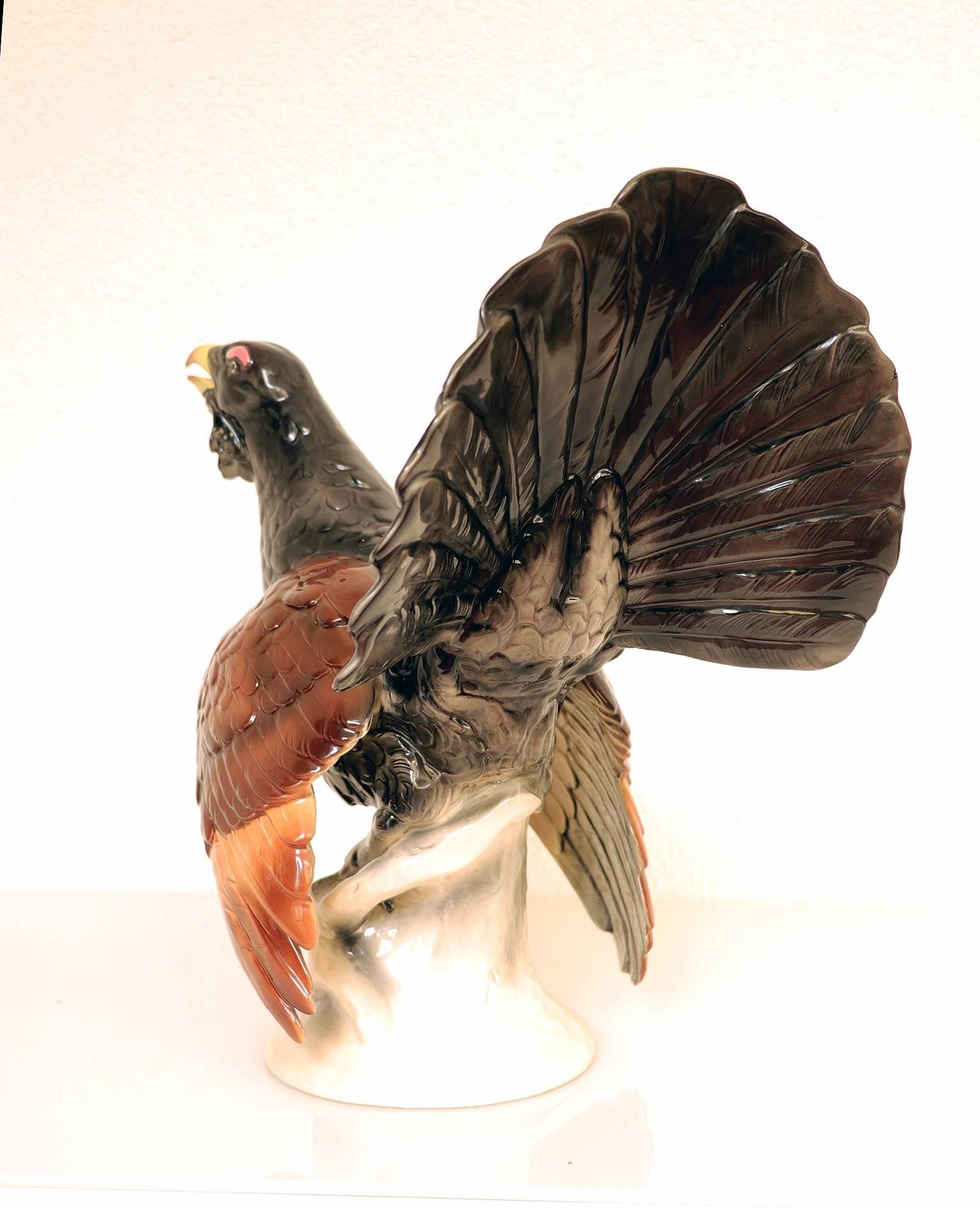 Large Capercaillie Cock Porcelain Figurine by Katzhütte Germany In Excellent Condition For Sale In Niederdorfelden, Hessen