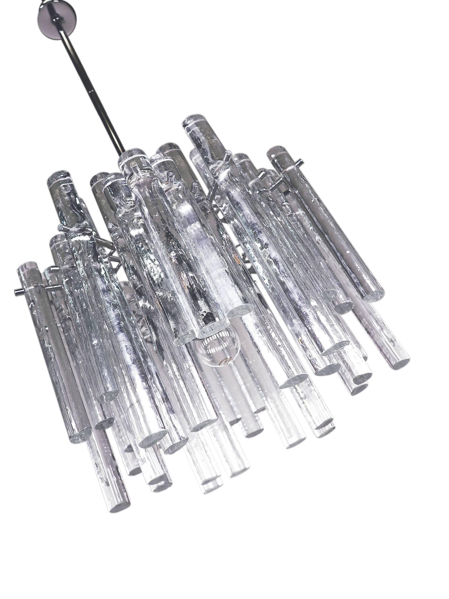 1960 Germany Kinkeldey Chandelier Iced Crystal Rods & Chrome In Good Condition For Sale In Niederdorfelden, Hessen