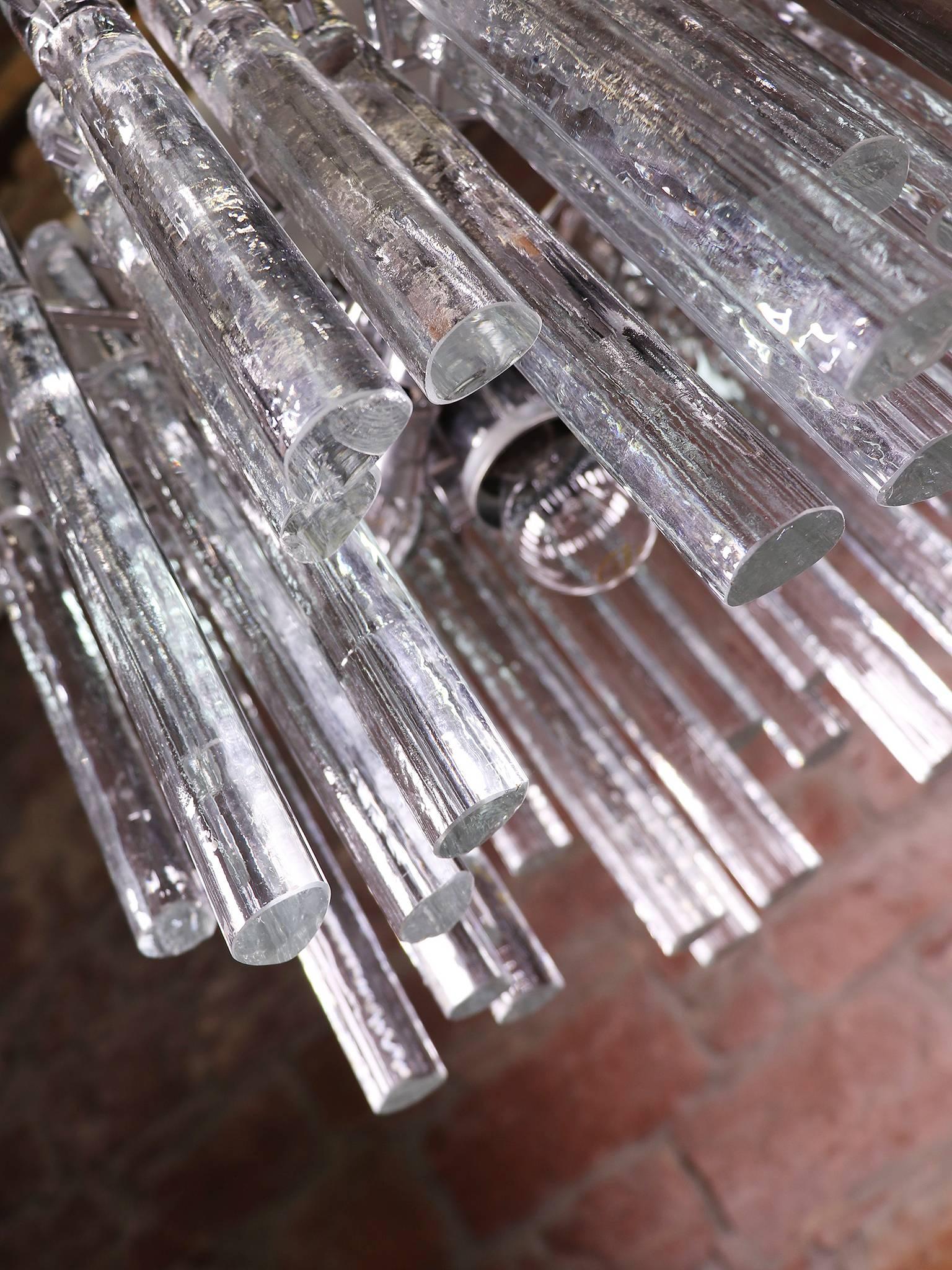 1960 Germany Kinkeldey Chandelier Iced Crystal Rods & Chrome For Sale 1