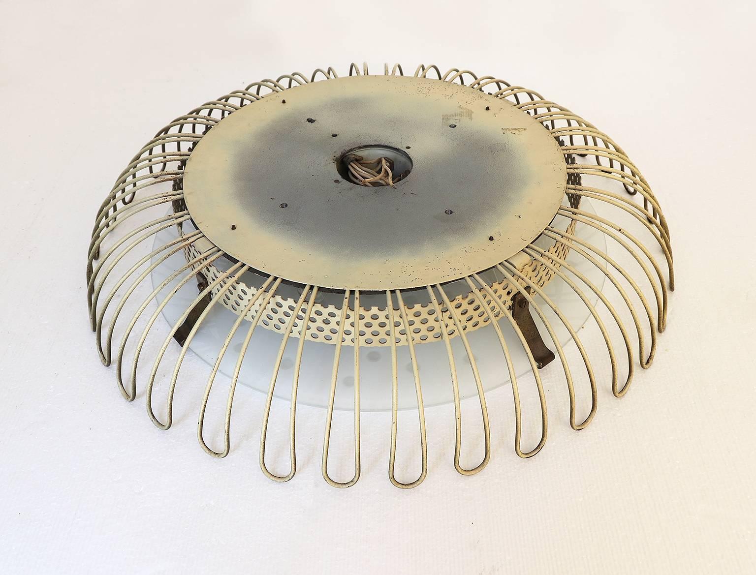 Mid-20th Century 1950 Germany Kaiser Sunflower Flush Mount Sconce Glass & Brass by Karl Walther