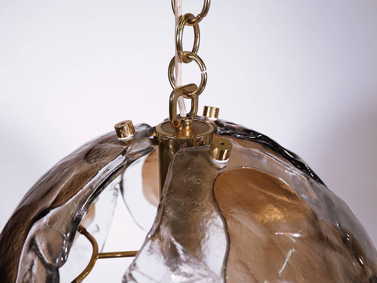 Mid-Century Modern 1960 Germany Kaiser Amber Chandelier Murano Glass & Brass